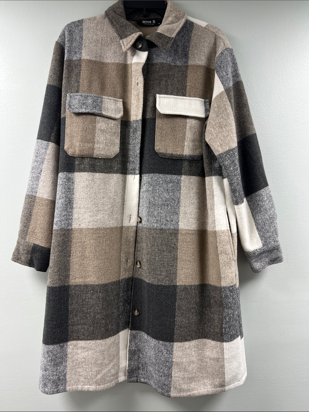 Blue B Plaid Shacket Coat - Neutral Beige, Gray & Black